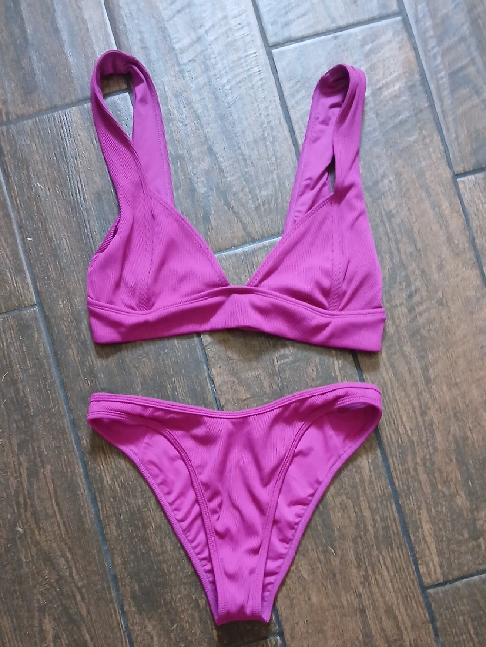 Source Unknown Fuchsia Ribbed Bikini Set